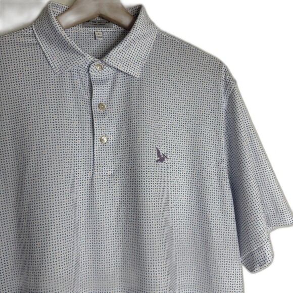 Peter Millar Polo Shirt Mens Large Blue Sailboat Microprint Summer Comfort Golf - Picture 1 of 10